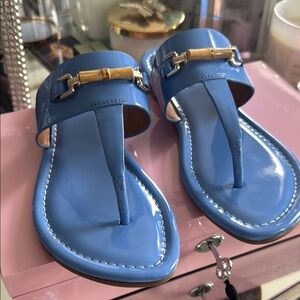 J. McLaughlin Blue Sandals with T-Strap Design